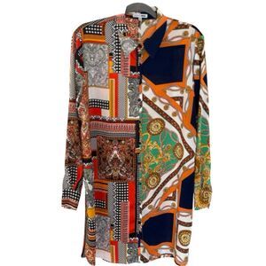 Fashion Nova Multicolor Long Sleeve Shirt Dress Large